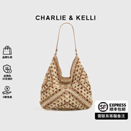 CHARLIE&KELLI CK品牌輕奢包包女包2025新款編織腋下包餃子包單肩包斜挎沙灘包 卡其色
