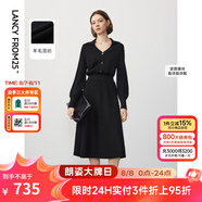 朗姿羊毛冬季新款法式氣質(zhì)曠野美拉德顯瘦長(zhǎng)袖polo領(lǐng)連衣裙長(zhǎng)裙 黑色 2XL