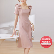 凡琴氣質(zhì)名媛優(yōu)雅蝴蝶結(jié)女神范赫本風(fēng)輕禮服連衣裙432L71563 粉色 S