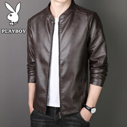 花花公子（PLAYBOY）夾克男外套男士皮衣春秋季新款商務(wù)皮夾克中青年百搭寬松上衣 咖啡色常規(guī)款 XL (建議120-135斤)