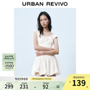 UR2025春季新款女裝撞色蕾絲飄帶U領無袖修身連衣裙UYY750014 米黃 S