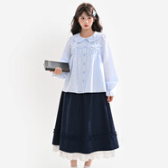 森女部落學(xué)院風(fēng)高腰A字半身裙女2025新款秋季蕾絲拼接設計感長(cháng)裙 深藍色半裙 單件 L