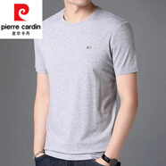 皮爾卡丹（pierre cardin）莫代爾夏季短袖t恤男裝夏天圓領(lǐng)打底衫純色半袖刺繡體恤上衣潮 7195  灰色   XL 175