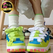 P.I.R丑蔭面包鞋女運(yùn)動跑步鞋學(xué)生面包鞋翻毛皮藍(lán)黃撞色休閑女生板鞋女 綠色升級版 40