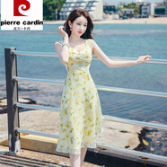 皮爾卡丹女感別致驚艷漂亮裙子夏裝2025新款性感氣質(zhì)收腰吊帶連衣裙潮 黃綠色無袖連衣裙 S 建議80--94斤