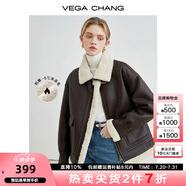 VEGA CHANG皮毛一體外套女秋冬韓版寬松加厚毛絨皮衣外套ins潮 深栗棕 S