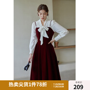 獨(dú)束大碼女裝絲絨吊帶連衣裙女冬裝新款胖mm法式氣質(zhì)背帶裙顯瘦 紅色 L
