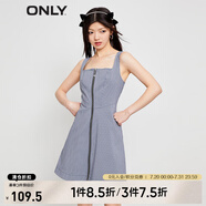 ONLY時尚百搭短款A字吊帶雪紡連衣裙女|123207028 H31尤琪藍白格 M 165/84A