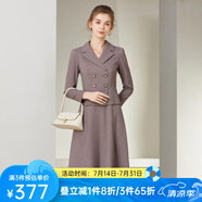 經(jīng)典故事（JANE STORY）2025春款氣質(zhì)長(zhǎng)袖西裝連身裙女新款時(shí)尚正式場(chǎng)合氣質(zhì)西裝裙連衣裙 紅灰格 L