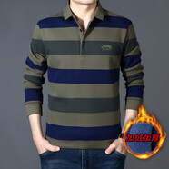 JEEP SPIRIT吉普長(cháng)袖t恤男士翻領(lǐng)時(shí)尚條紋體恤衫男裝品牌衛衣Polo衫加絨 8051軍綠 加絨 M