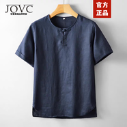 JOVC高端品牌 100%亞麻t恤男2025夏季新款寬松休閑棉麻半袖體恤衫上衣 F004-藏青（100%亞麻） M 【130-145斤】