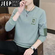 JEEP SPIRIT男士厚T恤秋季新款潮流男裝時(shí)尚刺繡衣服春秋款長(zhǎng)袖T恤透氣秋衣男 N字春秋款 淺綠色 M 【建議90-105斤】