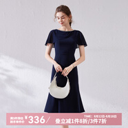 經(jīng)典故事（JANE STORY）法式魚尾連衣裙女夏2025新款氣質(zhì)別致設計感藍色雪紡裙收腰小個子 M05深藍色 M
