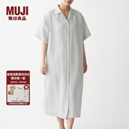 無(wú)印良品 MUJI 女式 法國亞麻水洗 五分袖開(kāi)襟連衣裙 BCL08C0S 銀灰色 M-L