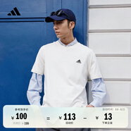 adidas情侶休閑純棉上衣圓領短袖T恤男女夏季阿迪達斯官方輕運動 米白 2XL