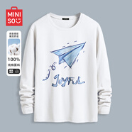 名創(chuàng)優(yōu)品（MINISO）長袖t恤男春秋季寬松休閑百搭純棉打底衫簡約百搭圓領(lǐng)男裝上衣服 白色(折紙飛機) L 175(體重120-140斤左右)