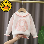 G.DUCKKIDS童裝女童水貂絨毛衣加絨2023新款冬裝寶寶加厚打底衫兒童冬款針織 毛衣銹花兔白色 100 cm適合年齡2-3歲