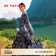 EP雅瑩藍(lán)標(biāo)系列丨網(wǎng)紗印花燈籠袖連衣裙女 夏季商場(chǎng)同款4671A 藏青 XL