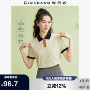 佐丹奴短袖Polo衫女減齡撞色彈力珠地布翻領短袖上衣05314394