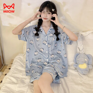 貓人（MiiOW）黃油小熊butterbear冰絲睡衣女夏季款短袖可愛(ài)卡通家居服三件套裝 冰絲小八短袖+短褲 2XL [推薦125-140斤]