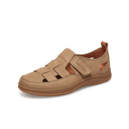 暇步士（Hush Puppies）20秋鏤空羅馬涼鞋魔術(shù)貼男皮涼鞋B5L14BK3 卡其色 40