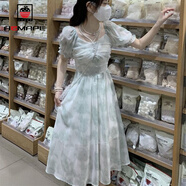 AEMAPE茶歇法式碎花連衣裙夏小清新氣質(zhì)甜美仙女在逃公主溫柔初戀長裙 綠色 L 【建議110斤-120斤內(nèi)】