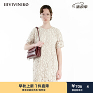 IIIVIVINIKO2024夏季新款“限定重磅古典蕾絲”優(yōu)雅直筒連衣裙女R420689169D 米色 L
