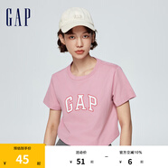 Gap女裝春季LOGO簡(jiǎn)約圓領(lǐng)撞色印花純棉短袖T恤402168上衣 粉紅色 155/76A(XS)亞洲尺碼