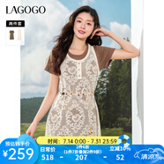 lagogo蕾絲鏤空連衣裙兩件套女拉谷谷2025年春季新款休閑裙子 棕色 M