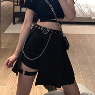 Opeodly辣妹裙工裝半身裙女bf風(fēng)嘻哈街頭拽姐蹦迪酷女孩穿搭 半裙+腰帶鏈條 M