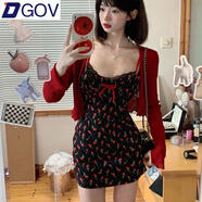 DGOV法式甜辣妹收腰包臀裙女開衫兩件套2025夏季新款吊帶裙女連衣裙女 外套+裙子 【兩件套】 S 建議70-90斤