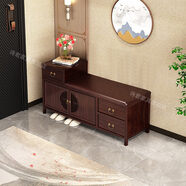 海仁中古烏金木換鞋凳鞋柜可坐一體家用門(mén)口入戶(hù)靠墻實(shí)木大容量?jì)ξ锕?烏金木+棕色 實(shí)木三門(mén)100cm