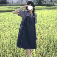 UKUHPK復(fù)古做舊大口袋牛仔吊帶連衣裙女學(xué)生娃娃領(lǐng)襯衫兩件套 牛仔裙 S
