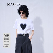 MO&Co.歐根紗立體愛(ài)心圓領(lǐng)短袖寬松純棉小白T恤夏上衣上裝基礎(chǔ)黑白 漂白色-第2批 M 165