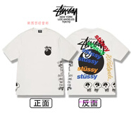 斯圖西（stussy）美式字母圖西短袖重磅印花街頭男女情侶同款復(fù)古寬松上衣T恤 多l(xiāng)ogo字母黑八（白色） L  （高版本加包裝）
