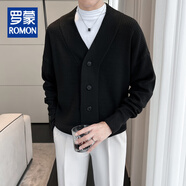 羅蒙（ROMON）韓國簡(jiǎn)約儒雅青年開(kāi)衫男針織衫復古英倫風(fēng)貴族氣質(zhì)休閑毛衣外套男 黑色 XL