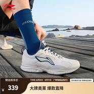 李寧（LI-NING）R037休閑慢跑鞋男鞋夏季透氣柔軟輕便基礎跑鞋運動(dòng)鞋子 云霧白/靛藍色-3 40