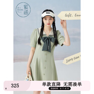 紫涵（ZIHAN）紫涵學(xué)院風(fēng)連衣裙女夏季甜美撞色翻領(lǐng)收腰小個(gè)子A字短裙 海藻綠 XL