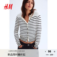 H&M女裝毛針織衫秋季薄款時尚法式慵懶短款打底衫m(xù)iu系開衫0579541 白色/條紋 S 160/88