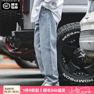 馬登工裝美式復(fù)古水洗丹寧牛仔褲直筒寬松闊腿褲日系休閑長(zhǎng)褲子男秋 淺藍(lán) 30