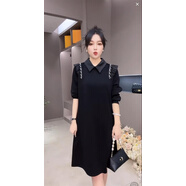 熊司令高端娃娃領(lǐng)時(shí)尚連衣裙女冬季新款韓版釘珠寬松顯瘦飛邊設(shè)計(jì) 黑色 均碼 XL 107-120斤