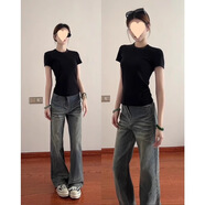 HUALIN FASHION黑色短袖女恤夏季修身打底緊身衣服 黑色 S 建議90斤內(nèi)