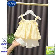 迪士尼（Disney）女童夏裝套裝女寶寶裙子夏季分體衣服一歲女兒童節禮物 官方旗艦小格吊帶套裝黃色偏小一碼 80 cm(80cm)