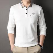 Emporio Armani阿瑪尼長(cháng)袖t恤男士春秋季翻領(lǐng)純棉體恤商務(wù)休閑高端polo衫潮 白色 M 165