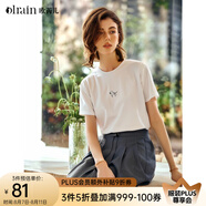 Olrain歐芮兒法式白色短袖T恤女夏季新款簡(jiǎn)約正肩顯瘦上衣 白色（馬） M