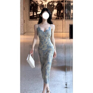 冉藝嵐同款法式性感蕾絲鏤空吊帶洋裝女氣質(zhì)收腰包臀顯瘦一步裙高端禮服 花色洋裝 S(80-95斤內) 均碼