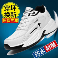 里奇.喬丹   RICKY JORDAN春季2025男款休閑旅游鞋皮面防水防滑爸爸鞋牛筋底耐磨運動(dòng)鞋子男 白色皮面防水 43