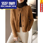 羅蒙（ROMON）羊毛針織開衫女25年秋冬季新款時(shí)尚洋氣女短款外套寬松加厚毛衣 駝色 XL