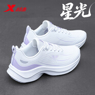 特步（XTEP）女鞋秋季輕便保暖減震跑步鞋2025新款皮面防水旅游休閑運動(dòng)鞋子女 白紫 37