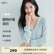 伊芙麗（eifini）伊芙麗亞麻面料透氣舒適系帶薄款防嗮罩衫針織開(kāi)衫2025夏季新小衫 藍色 預售 S 80-110斤
